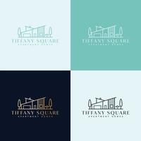 vector logo sjabloon voor onroerend goed - abstracte zomer en vakantie icoon en embleem voor vakantieverhuur, reisdiensten, tropische spa's en appartementen. tiffany vierkant logo-ontwerp