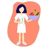 vectorillustratie van een vrouwelijke arts voedingsdeskundige, illustratie in zeer peri kleur. gezond leefstijlplan. vector