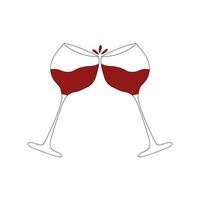 twee glazen met rode wijn. vectorkrabbelillustratie voor ontwerp, rode wijn vector