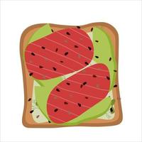 toast met rode vis en avocado als ontbijt. platte vectorillustratie vector