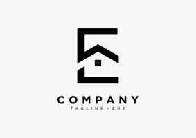 onroerend goed huis logo ontwerp in letter e vorm sjabloon. vector