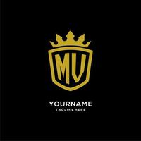 eerste mv logo schild kroon stijl, luxe elegant monogram logo ontwerp vector