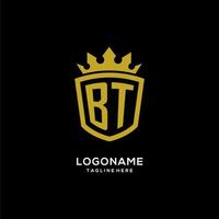 eerste bt-logo schildkroonstijl, luxe elegant monogram logo-ontwerp vector