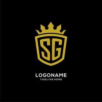 eerste sg-logo schildkroonstijl, luxe elegant monogram logo-ontwerp vector