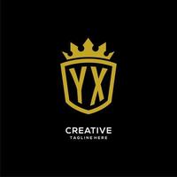 eerste yx-logo schildkroonstijl, luxe elegant monogram logo-ontwerp vector