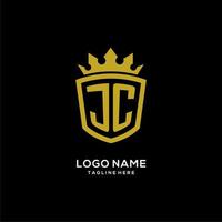 eerste jc logo schild kroon stijl, luxe elegant monogram logo ontwerp vector