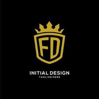 eerste fd-logo schildkroonstijl, luxe elegant monogram logo-ontwerp vector