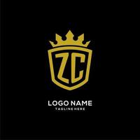 eerste zc logo schild kroon stijl, luxe elegant monogram logo ontwerp vector