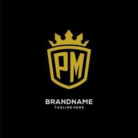 eerste pm-logo schildkroonstijl, luxe elegant monogram logo-ontwerp vector
