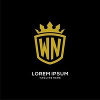 eerste wn-logo schildkroonstijl, luxe elegant monogram logo-ontwerp vector