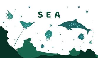 wereld oceaandag, milieu-illustratie van zeedieren die afval consumeren vector