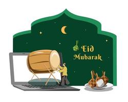 eid mubarak vector, illustratie en eten met islamitische lichten voor reclamemedia en ontwerpprojecten vector