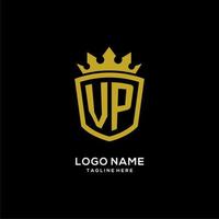 eerste vp-logo schild kroonstijl, luxe elegant monogram logo-ontwerp vector