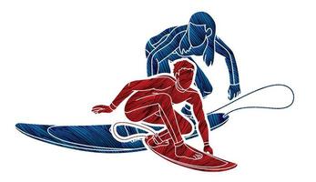 surfen sport man en vrouw speler vector