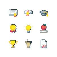 prestatie en afstuderen icon set met certificaat en lint vector iconen