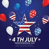4 juli banner vectorillustratie. onafhankelijkheidsdag, ons vlag met 4 juli op blauwe achtergrond. vector