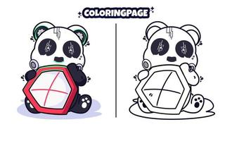 schild robot panda held met kleurplaten geschikt voor kinderen vector