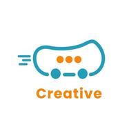 creatieve combinatie van busvoertuig en chat bubble-logo. modern logo van chat- en bezorgservice. vector