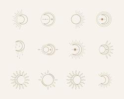 esoterische symbolen met maan en zon. hemels zingen. vectorillustratie in boho-stijl vector