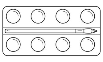 handgetekende palet met verf en een kwast. waterverf. hobby. doodle schets. vector illustratie