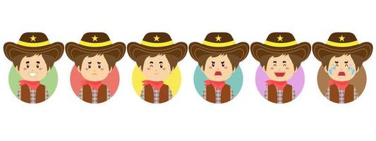 cowboy avatar met verschillende expressie vector