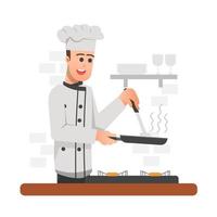 illustratie van een chef-kok die een gerecht kookt vector