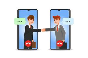 twee zakenmensen maken virtuele zakelijke deals vector