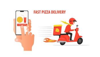 iemand die snelle pizzabezorging bestelt via mobiele applicatie vector