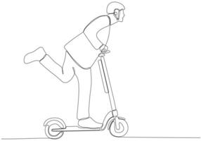 doorlopende lijntekening. knappe man op een scooter vectorillustratie vector