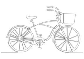 een lijntekening of ononderbroken lijntekeningen van een klassieke fiets vectorillustratie. hand getrokken schets van traditioneel transport fiets bedrijfsconcept. minimalistische gezonde levensstijl vector
