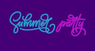 zomerfeest typografie. roze en blauwe letters met ultraviolette neongloed. vector letterong voor spandoek, poster, flyer, kaart, briefkaart, dekking, brochure.
