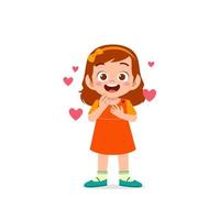schattig klein meisje toont liefde en gelukkige pose-expressie vector