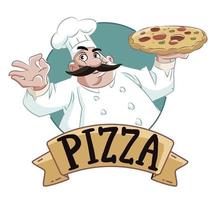 pizzeria chef met pizza vector
