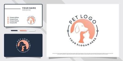 hond en kat dierenwinkel logo met creatief concept en visitekaartje sjabloon premium vector