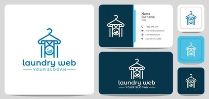 Wasserij logo ontwerp vector, kleding, hanger, wasmachine. vector