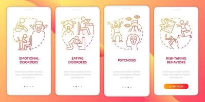 tiener psychische stoornissen rode gradiënt onboarding mobiele app-scherm. walkthrough 4 stappen grafische instructiepagina's met lineaire concepten. ui, ux, gui-sjabloon. vector