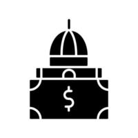 federale financiële steun zwarte glyph icoon. financiering van inclusief onderwijs. speciale behoeften financiering. silhouet symbool op witte ruimte. solide pictogram. vector geïsoleerde illustratie