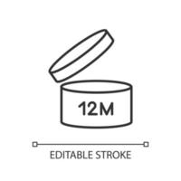 pot met vervaldatum zwart glyph-pictogram. houdbaarheid van huidverzorgingsproducten. houdbaarheidsdatum label. dunne lijn illustratie. contour symbool. vector overzichtstekening. bewerkbare streek.