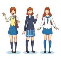 handgetekende Japanse vrouwelijke studenten vector