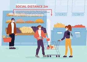 mensen in masker social distancing bij supermarkt vector