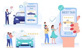 online taxi auto bestellen mensen bezorgservice set vector