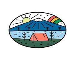 camping en regenboog hemel natuur wildlife plat ontwerp voor badge, sticker, patch, t-shirtontwerp, enz vector