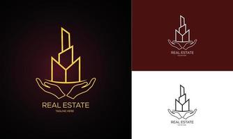 onroerend goed logo sjabloon met gouden creatieve stijl premium badges voor makelaar logo verkocht vector