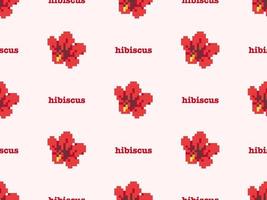 hibiscus cartoon karakter naadloze patroon op roze achtergrond. pixelstijl vector