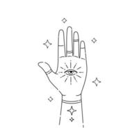 hand met een oog in het midden, mystiek symbool, hemels, hekserij, esoterie, magie. vector