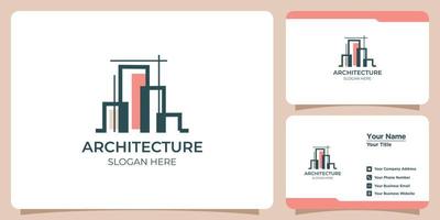 minimalistisch architectuurlogo met logo-ontwerp in lijnstijl en visitekaartjesjabloon vector