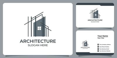 minimalistisch architectuurlogo met logo-ontwerp in lijnstijl en visitekaartjesjabloon vector