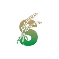 letter s met rijstplant pictogram illustratie sjabloon vector