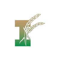letter i met rijstplant pictogram illustratie sjabloon vector