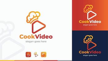 koken video play logo ontwerpen concept met koksmuts en speel symbool vector